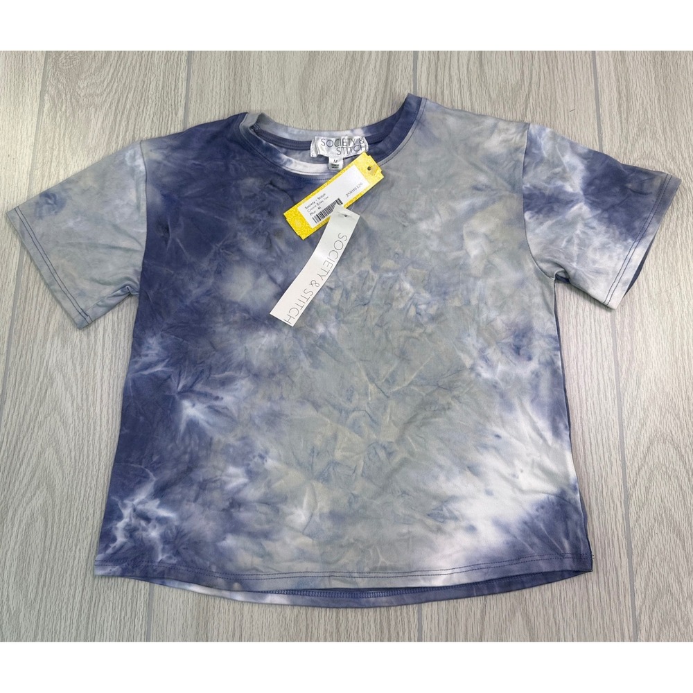 Society & Stitch Girls Cristie Boxy Tee Blue Tie Dye Short Sleeve Shirt Size M